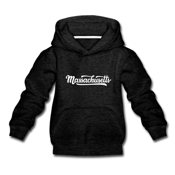 Massachusetts Youth Hoodie - Hand Lettered Youth Massachusetts Hooded Sweatshirt - charcoal gray