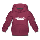 Missouri Youth Hoodie - Hand Lettered Youth Missouri Hooded Sweatshirt - burgundy