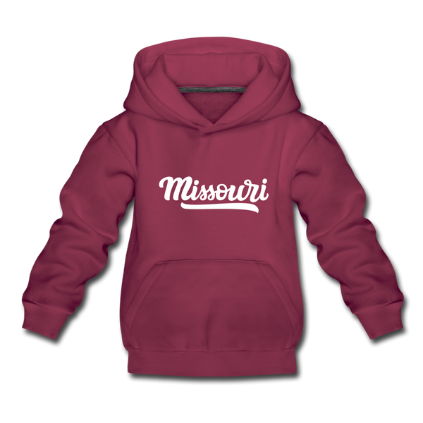 Missouri Youth Hoodie - Hand Lettered Youth Missouri Hooded Sweatshirt - burgundy
