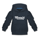 Missouri Youth Hoodie - Hand Lettered Youth Missouri Hooded Sweatshirt - navy