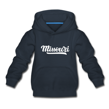 Missouri Youth Hoodie - Hand Lettered Youth Missouri Hooded Sweatshirt - navy