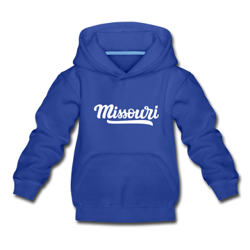 Missouri Youth Hoodie - Hand Lettered Youth Missouri Hooded Sweatshirt - royal blue