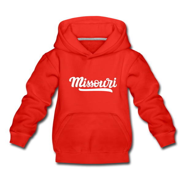Missouri Youth Hoodie - Hand Lettered Youth Missouri Hooded Sweatshirt - red