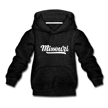 Missouri Youth Hoodie - Hand Lettered Youth Missouri Hooded Sweatshirt - charcoal gray