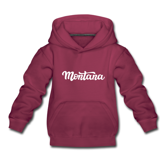 Montana Youth Hoodie - Hand Lettered Youth Montana Hooded Sweatshirt - burgundy