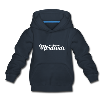 Montana Youth Hoodie - Hand Lettered Youth Montana Hooded Sweatshirt - navy