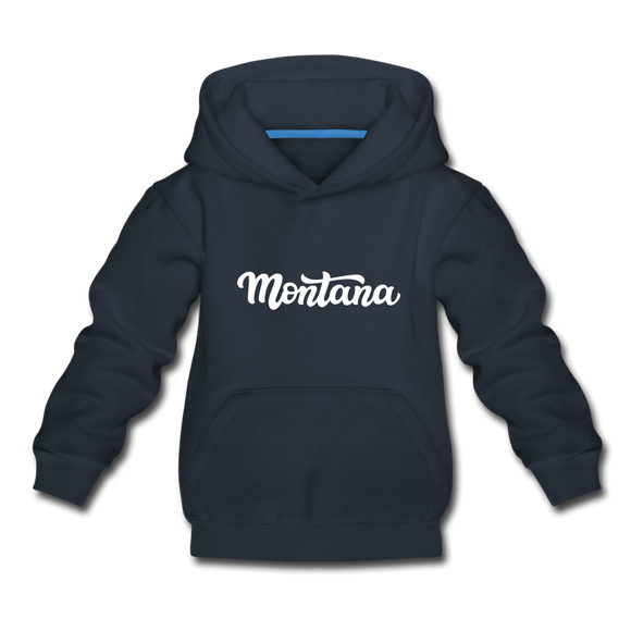 Montana Youth Hoodie - Hand Lettered Youth Montana Hooded Sweatshirt - navy