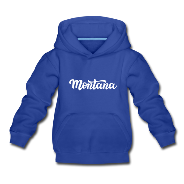 Montana Youth Hoodie - Hand Lettered Youth Montana Hooded Sweatshirt - royal blue