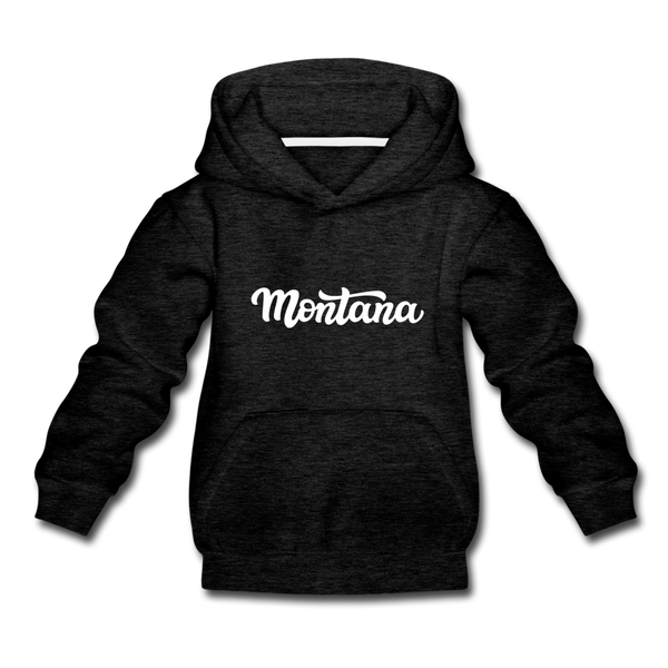 Montana Youth Hoodie - Hand Lettered Youth Montana Hooded Sweatshirt - charcoal gray
