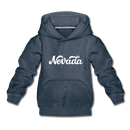 Nevada Youth Hoodie - Hand Lettered Youth Nevada Hooded Sweatshirt - heather denim