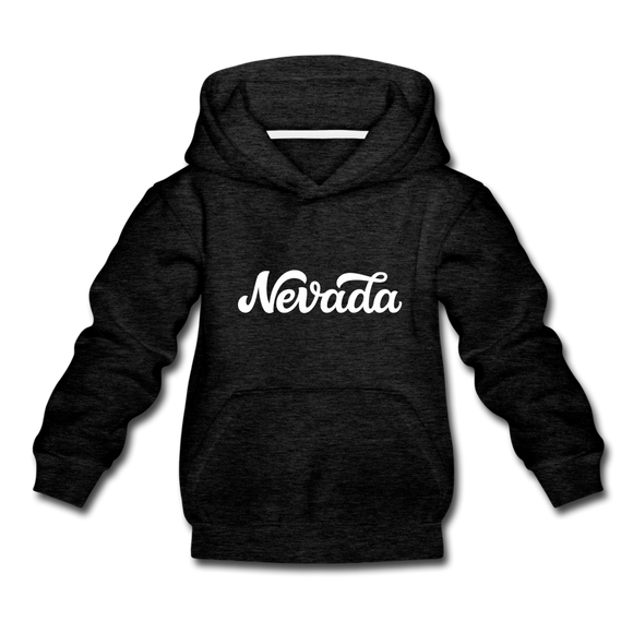 Nevada Youth Hoodie - Hand Lettered Youth Nevada Hooded Sweatshirt - charcoal gray