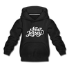 New Jersey Youth Hoodie - Hand Lettered Youth New Jersey Hooded Sweatshirt - black