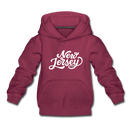 New Jersey Youth Hoodie - Hand Lettered Youth New Jersey Hooded Sweatshirt - burgundy