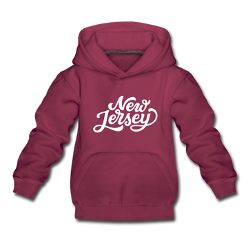 New Jersey Youth Hoodie - Hand Lettered Youth New Jersey Hooded Sweatshirt - burgundy