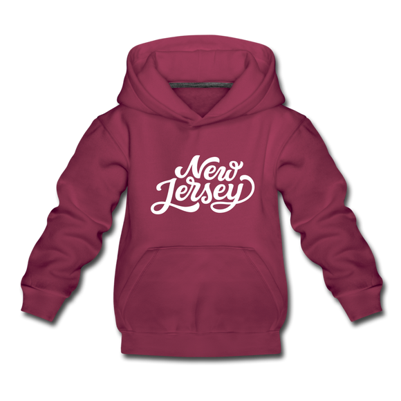 New Jersey Youth Hoodie - Hand Lettered Youth New Jersey Hooded Sweatshirt - burgundy
