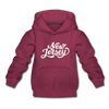 New Jersey Youth Hoodie - Hand Lettered Youth New Jersey Hooded Sweatshirt - burgundy