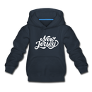 New Jersey Youth Hoodie - Hand Lettered Youth New Jersey Hooded Sweatshirt - navy
