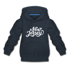 New Jersey Youth Hoodie - Hand Lettered Youth New Jersey Hooded Sweatshirt - navy