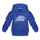 New Jersey Youth Hoodie - Hand Lettered Youth New Jersey Hooded Sweatshirt - royal blue