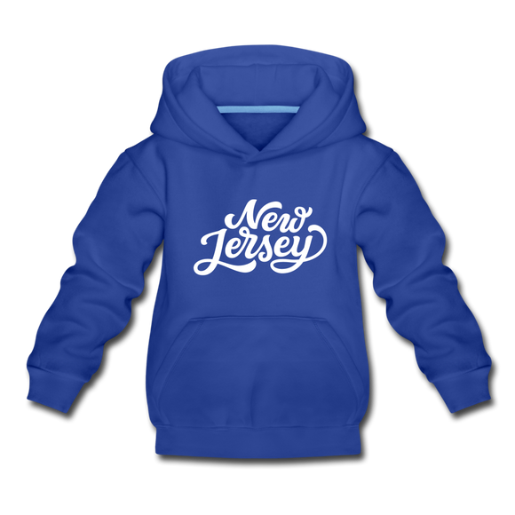 New Jersey Youth Hoodie - Hand Lettered Youth New Jersey Hooded Sweatshirt - royal blue