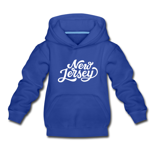 New Jersey Youth Hoodie - Hand Lettered Youth New Jersey Hooded Sweatshirt - royal blue