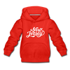 New Jersey Youth Hoodie - Hand Lettered Youth New Jersey Hooded Sweatshirt - red