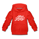 New Jersey Youth Hoodie - Hand Lettered Youth New Jersey Hooded Sweatshirt - red