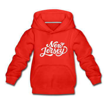 New Jersey Youth Hoodie - Hand Lettered Youth New Jersey Hooded Sweatshirt - red