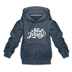 New Jersey Youth Hoodie - Hand Lettered Youth New Jersey Hooded Sweatshirt - heather denim