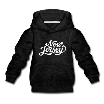 New Jersey Youth Hoodie - Hand Lettered Youth New Jersey Hooded Sweatshirt - charcoal gray
