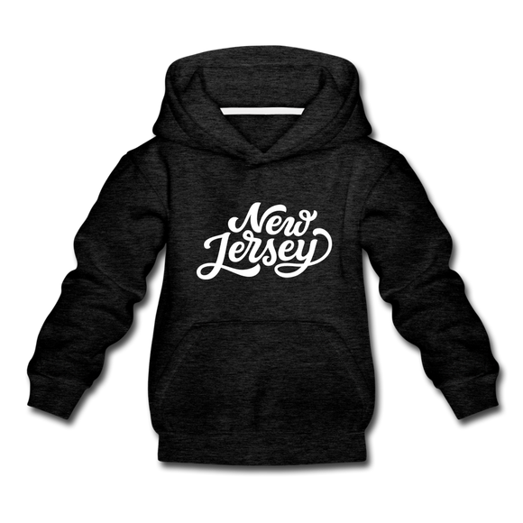 New Jersey Youth Hoodie - Hand Lettered Youth New Jersey Hooded Sweatshirt - charcoal gray