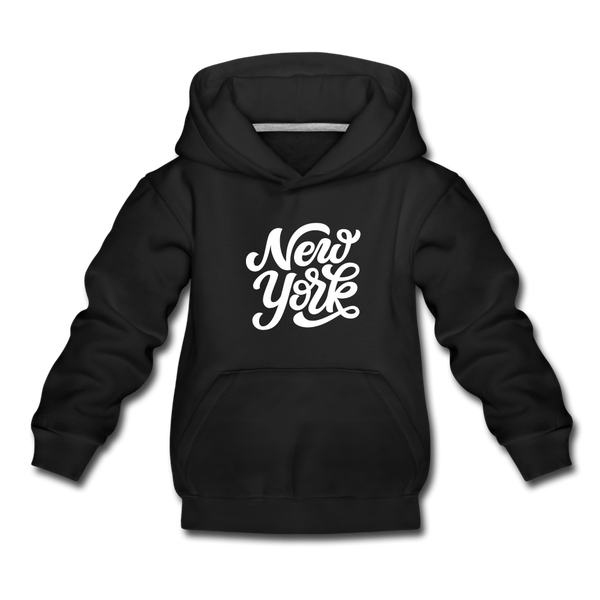 New York Youth Hoodie - Hand Lettered Youth New York Hooded Sweatshirt - black