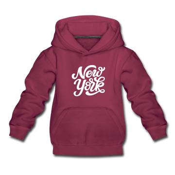 New York Youth Hoodie - Hand Lettered Youth New York Hooded Sweatshirt - burgundy