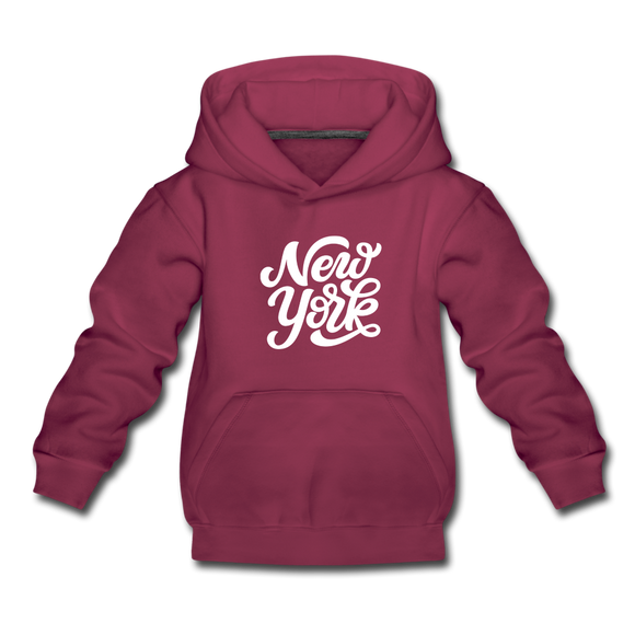 New York Youth Hoodie - Hand Lettered Youth New York Hooded Sweatshirt - burgundy