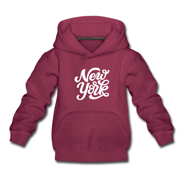 New York Youth Hoodie - Hand Lettered Youth New York Hooded Sweatshirt - burgundy