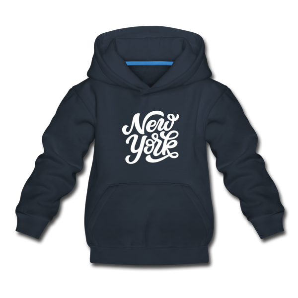 New York Youth Hoodie - Hand Lettered Youth New York Hooded Sweatshirt - navy
