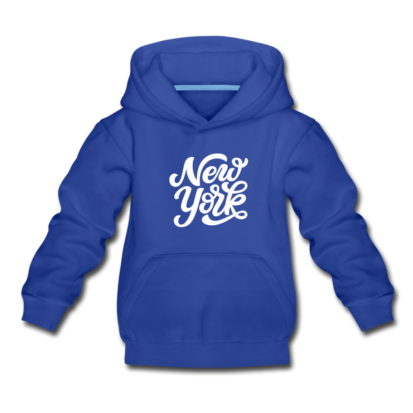 New York Youth Hoodie - Hand Lettered Youth New York Hooded Sweatshirt - royal blue