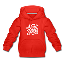 New York Youth Hoodie - Hand Lettered Youth New York Hooded Sweatshirt - red
