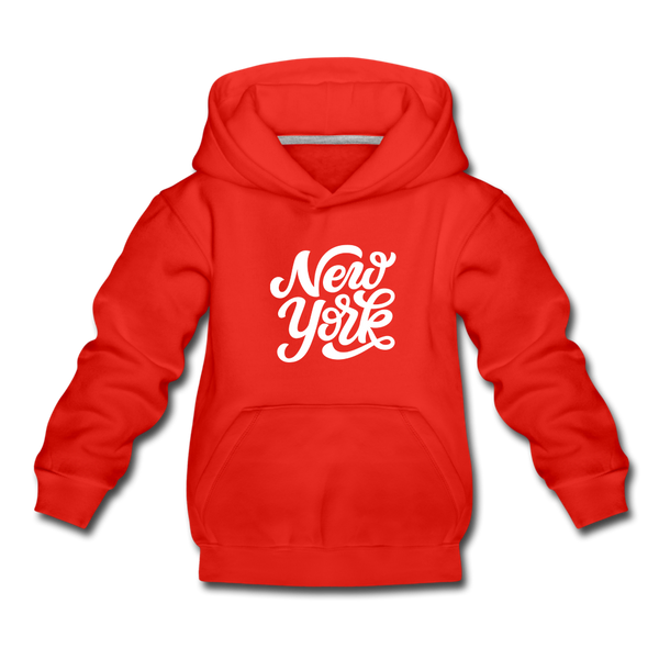 New York Youth Hoodie - Hand Lettered Youth New York Hooded Sweatshirt - red