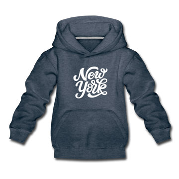 New York Youth Hoodie - Hand Lettered Youth New York Hooded Sweatshirt - heather denim