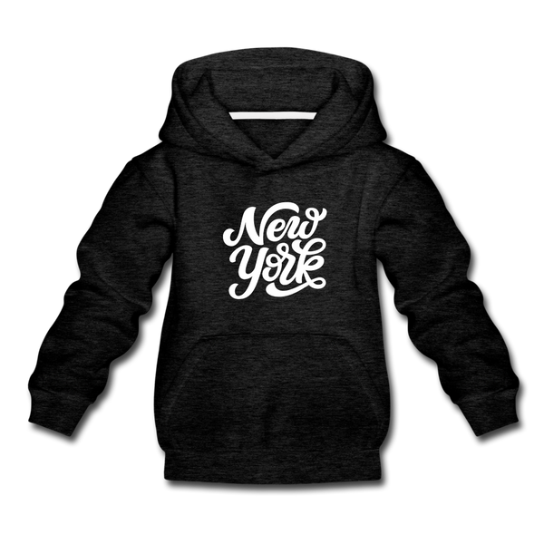 New York Youth Hoodie - Hand Lettered Youth New York Hooded Sweatshirt - charcoal gray