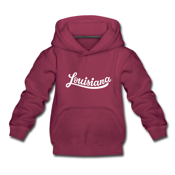 Louisiana Youth Hoodie - Hand Lettered Youth Louisiana Hooded Sweatshirt - burgundy