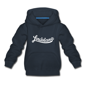 Louisiana Youth Hoodie - Hand Lettered Youth Louisiana Hooded Sweatshirt - navy