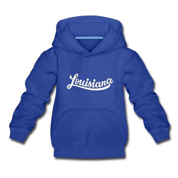 Louisiana Youth Hoodie - Hand Lettered Youth Louisiana Hooded Sweatshirt - royal blue