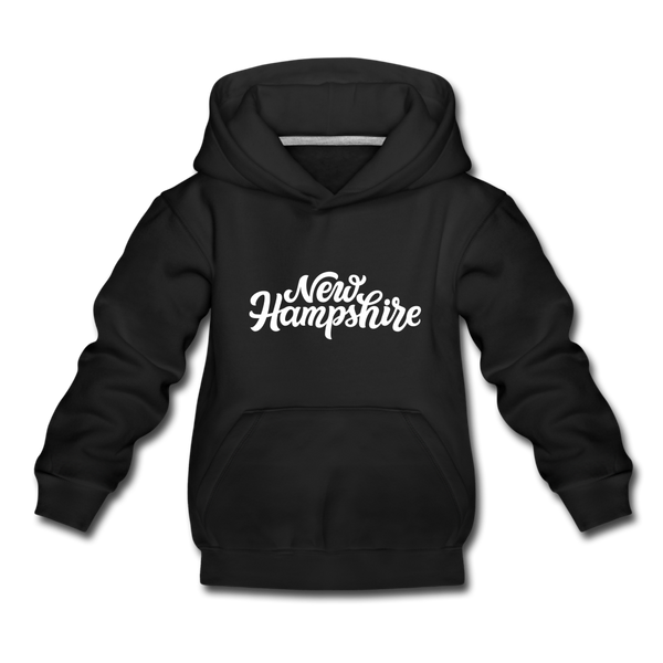 New Hampshire Youth Hoodie - Hand Lettered Youth New Hampshire Hooded Sweatshirt - black