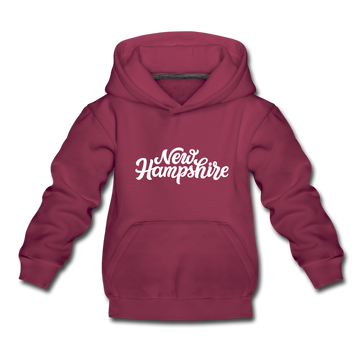 New Hampshire Youth Hoodie - Hand Lettered Youth New Hampshire Hooded Sweatshirt - burgundy