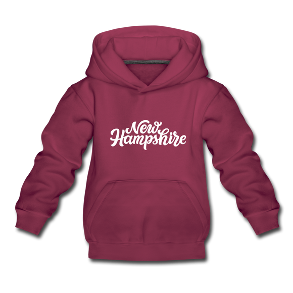 New Hampshire Youth Hoodie - Hand Lettered Youth New Hampshire Hooded Sweatshirt - burgundy