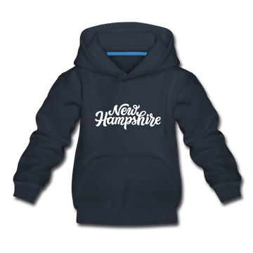 New Hampshire Youth Hoodie - Hand Lettered Youth New Hampshire Hooded Sweatshirt - navy