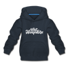 New Hampshire Youth Hoodie - Hand Lettered Youth New Hampshire Hooded Sweatshirt - navy