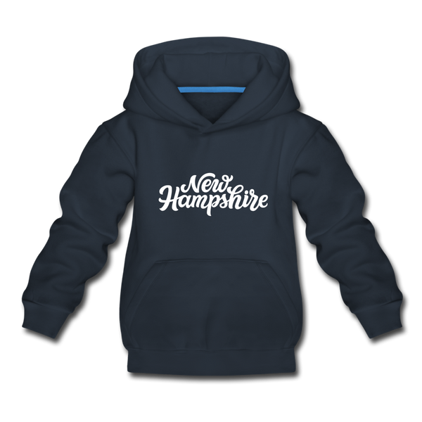 New Hampshire Youth Hoodie - Hand Lettered Youth New Hampshire Hooded Sweatshirt - navy